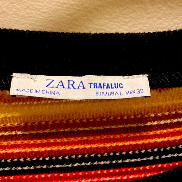 Zara Knit Striped Rainbow Short Sleeve Sweater Top Sz M - Picture 2 of 5